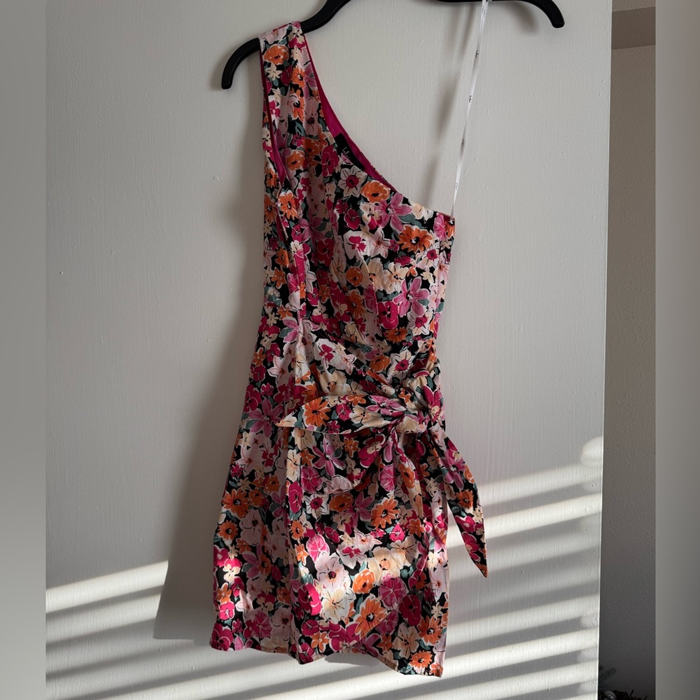 Lulu's Red and Pink Asymmetrical Ruched Mini Dress